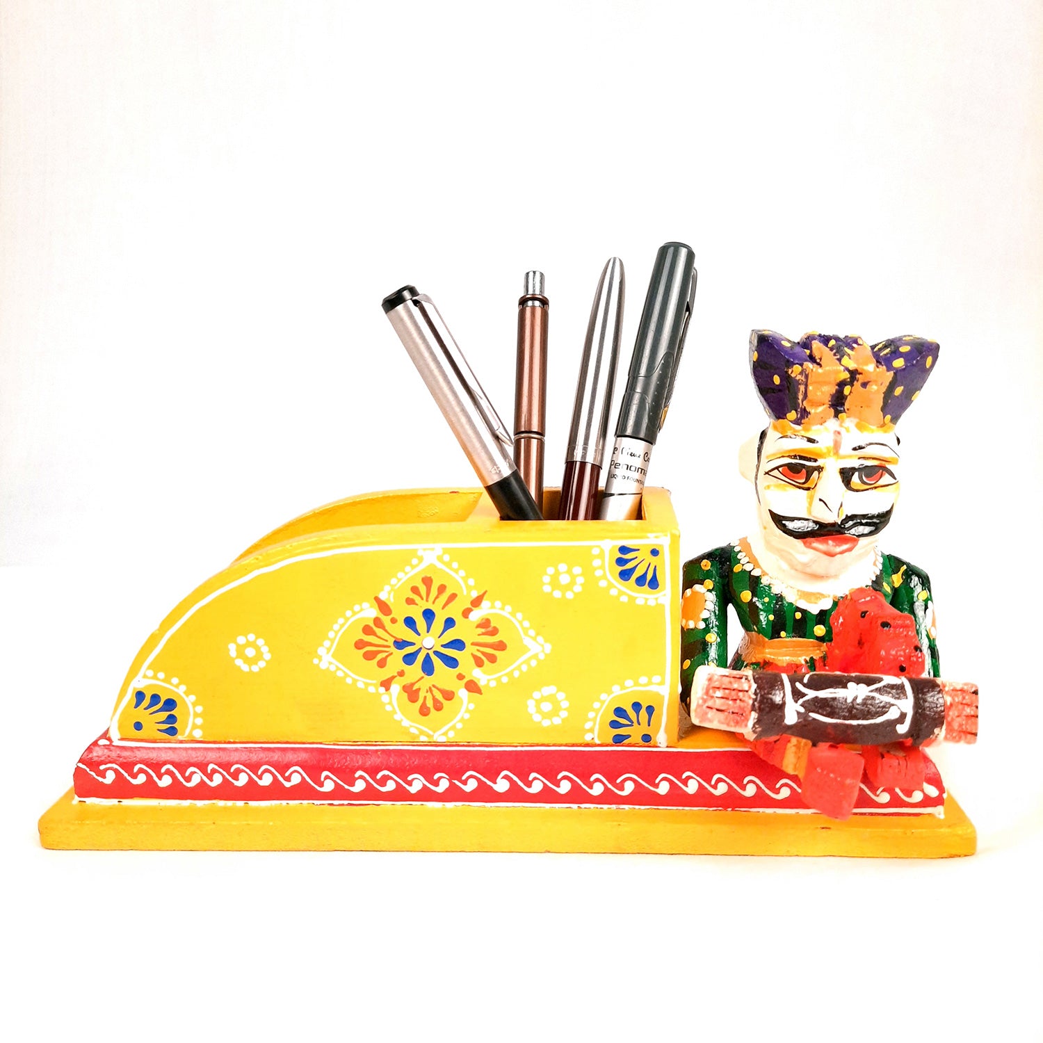 Pen Stand Cum Cutlery Holders | Multipurpose Organizers | Wooden Pencil Holder Stands - For Study Table, Desk, Stationary Gift, Home, Office Decor & Corporate Gifting - 9 Inch - Apkamart #Colour_Yellow