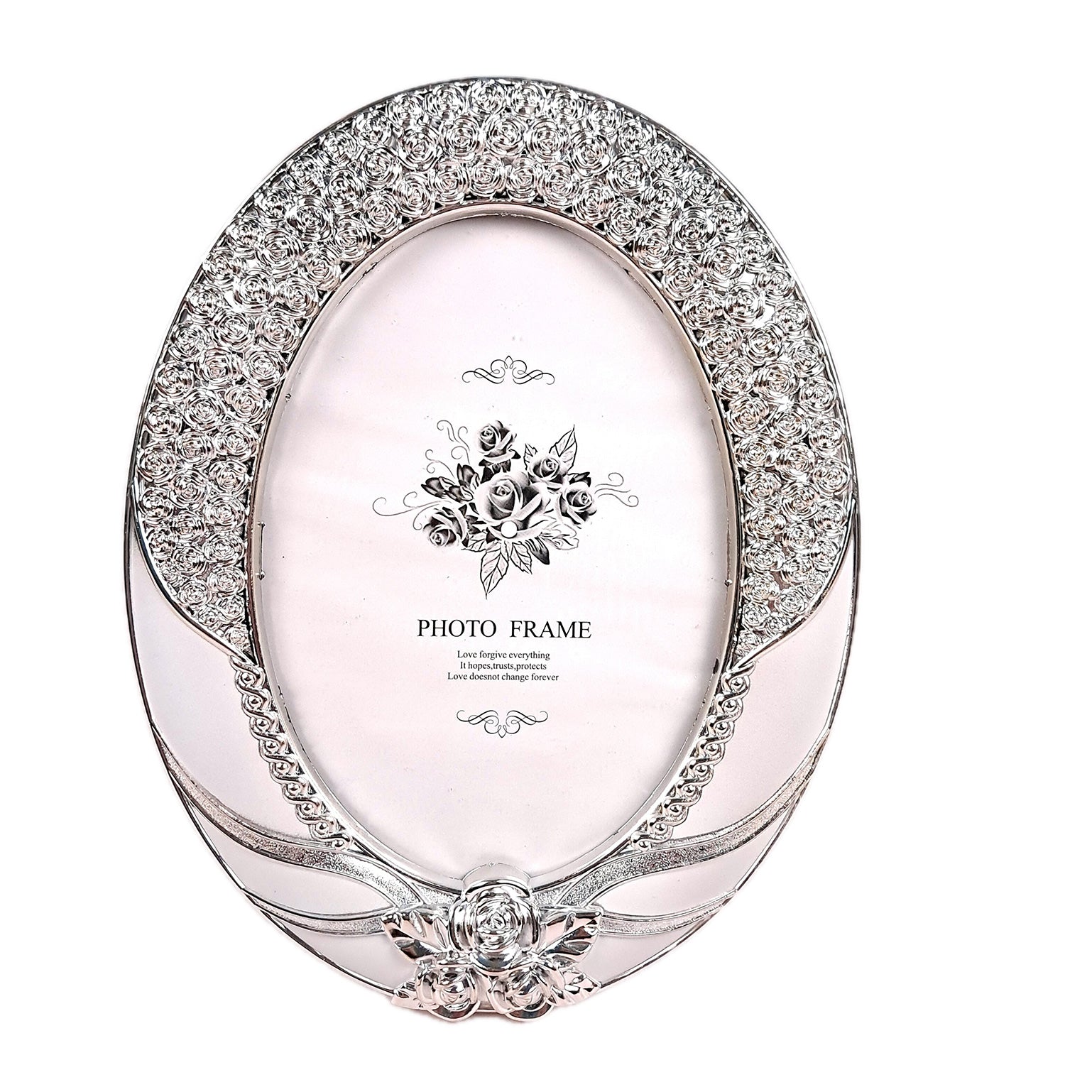 Table Photo Frame | Designer Oval Silver Picture Frames - For Home Decor, Office Desk, Bedroom & Living Room - 11 Inch - Apkamart #Style_Design 3