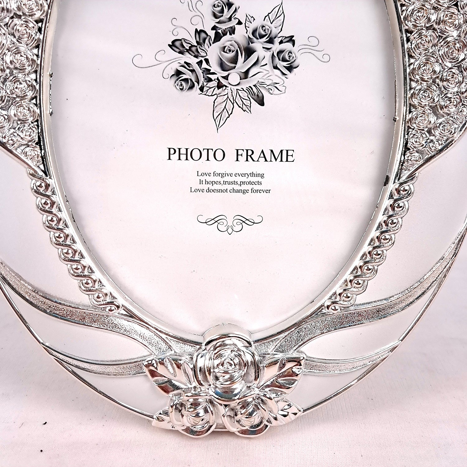 Table Photo Frame | Designer Oval Silver Picture Frames - For Home Decor, Office Desk, Bedroom & Living Room - 11 Inch - Apkamart #Style_Design 3