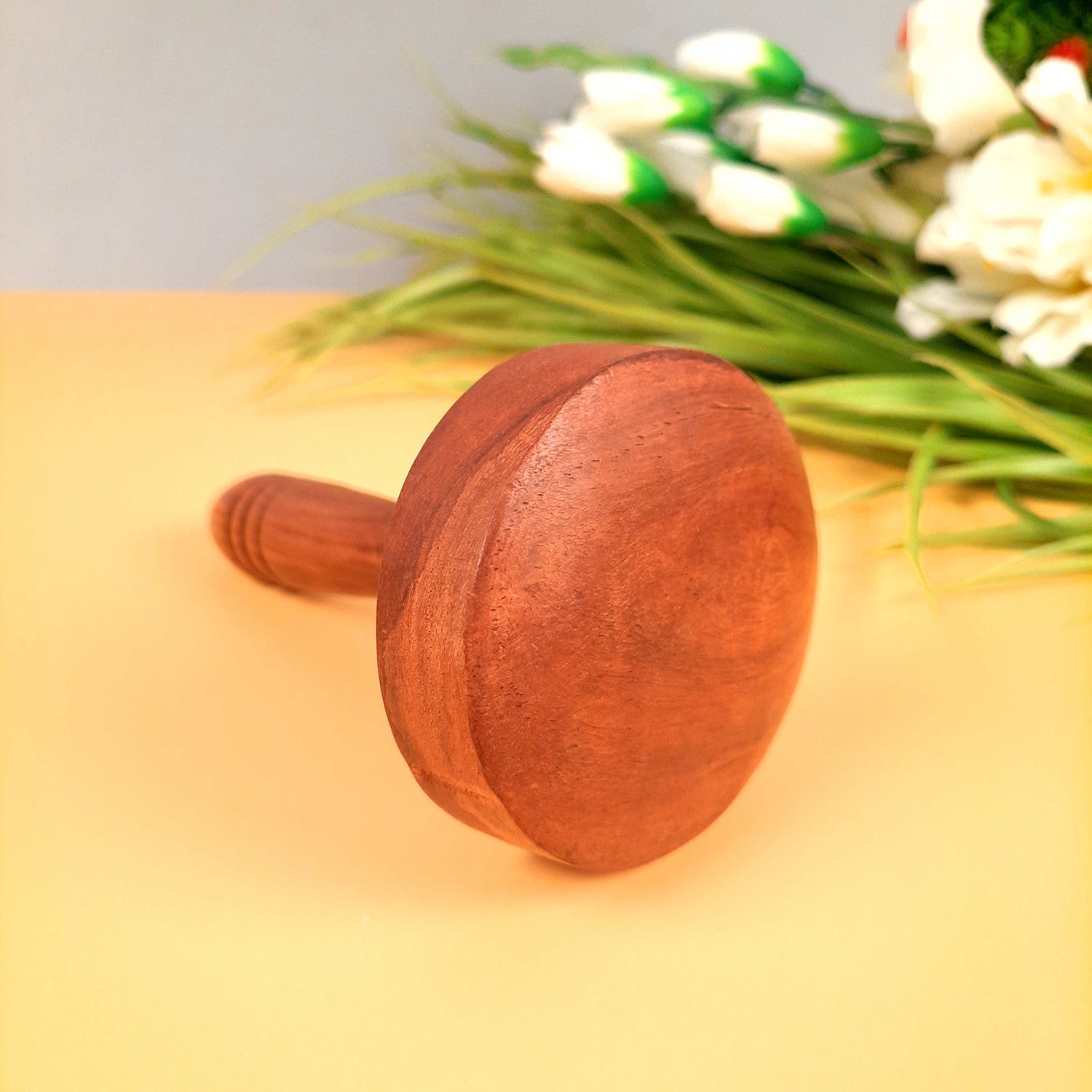 Wooden Hand Masher - for Paratha, Vegetable, Potato, Pav Bhaji | Roti Presser - for Home & Kitchen - 5 Inch - apkamart