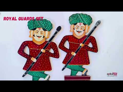 Wooden Darbaan Wall Hanging | Royal Guards Set | Rajasthani Wall Decor - for Home, Living room, Entrance Decor & Gifts - 16 Inch (Wood, Red) - Apkamart