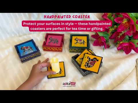 Tea Coasters Set | Wooden Coaster Mats | Drink Coasters Set With Stand - For Coffee Table, Center Table, Kitchen, Bar, Hot Pots, Cups, Mugs - 4 Inch (Wood, Red) - Apkamart #Style_Design 1