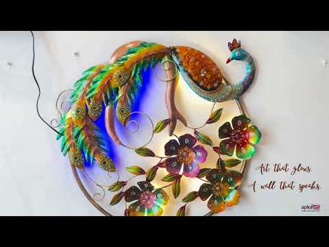Peacock Wall Hanging with LED Light | Decorative Backlit Metal Wall Decor - For Home, Office, Living Room Wall Decor & Gifts - 26 Inch - Apkamart