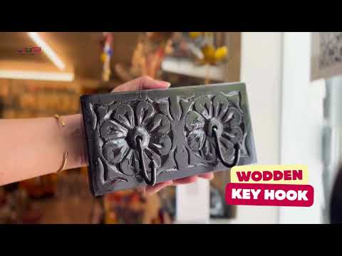 Key Holder Wall Hanging | Handpainted Key Hook Stand With 2 Hooks | Keys Organizer - For Home, Entrance, Office Decor & Gifts - 8 Inch (Wood, Brown) - Apkamart