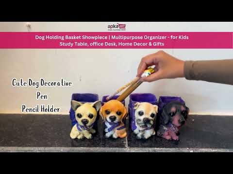 Cute Dog Decorative Pen Pencil Holder / Cutlery Stand | Dog Holding Basket Showpiece | Multipurpose Organizer - for Kids Study Table, office Desk, Home Decor & Gifts - 5 Inch - Apkamart #Style_Design 3