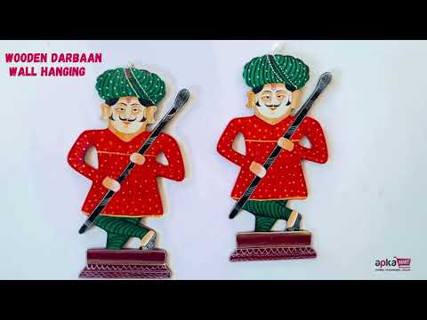 Wooden Darbaan Wall Hanging | Royal Guards Set | Rajasthani Wall Decor - for Home, Living room, Entrance Decor & Gifts - 12 Inch (Wood, Orange)