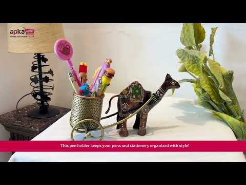Pen Holder | Desk Organizer | Camel Cart Showpiece | Multipurpose Holders Stand - For Study Table, Desk Organizing, Home, Office Decor & Gifts - 11 Inch - Apkamart