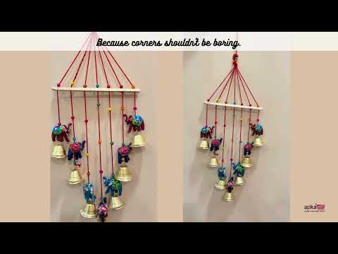 Latkan Toran Wall Hanging Set | Rajasthani Traditional Hangings with Bells - Elephant Design - For Main Door, Entrance, Wedding, Room, Home, Diwali Decoration - 14 Inch - Apkamart