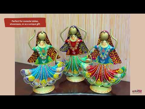 Dancing Lady Figurines Set of 3 | Handcrafted Metal Dolls - for Home, Table Decor, Living room & Gifts - 9 Inch (Pack of 3) - Apkamart #Style_Design 1