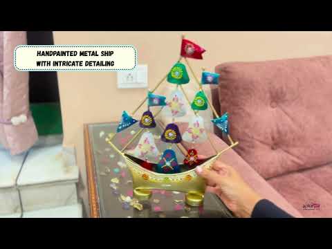 Ship Showpiece | Boat with Flags Metal Showpiece - for Vastu, Feng Shui, Home, Table, Living Room, Office Decor & Gifts - 14 Inch - Apkamart