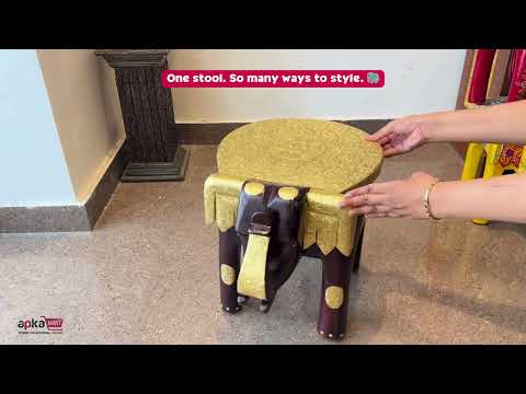 Elephant Stool | Side Table | Wood & Brass Rajasthani Hathi Stool- for Home Decor, Corners, Sofa Side Stool, Office & Gifts - 14 Inch - apkamart