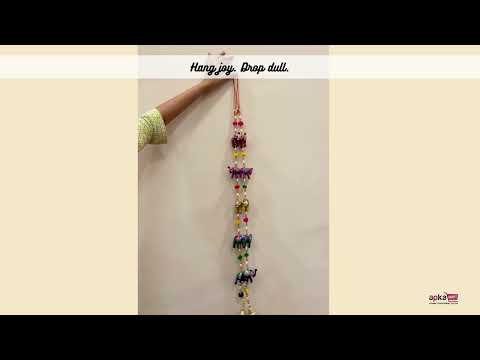 Latkan Toran Wall Hanging Set | Rajasthani Traditional Hangings with Bells - Elephant Design - For Main Door, Entrance, Wedding, Room, Home, Diwali Decoration - 33 Inch - Apkamart