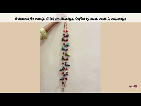 Latkan Toran Wall Hanging | Traditional Hangings with Bells - 5 Camel Design - for Main Door, Entrance, Living Room, Home & Diwali Decoration - 32 Inch - apkamart #style_Peacock