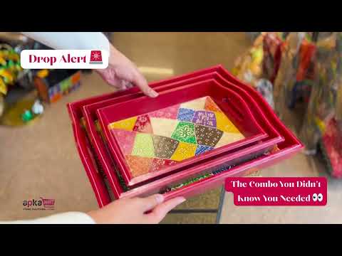 Serving Tray Set & Wooden Cookin Spoon Combo | Tea & Snacks Serving Trays & Wooden Spoons - For Non-stick Cookware, Kitchen Items, Gifts (Pack of 6) - Apkamart