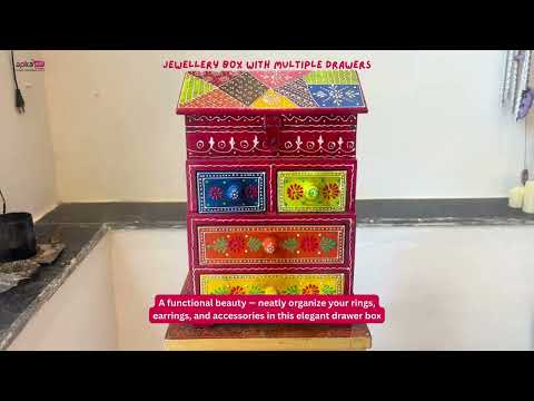 WoodenJewelryBox - 5 Drawerbox - Apkamart #color_Red