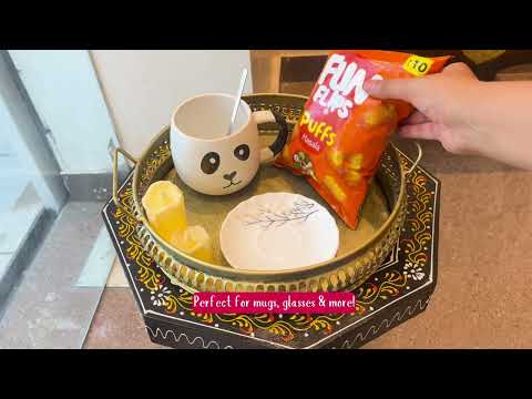 Serving Tray Set | Metal Trays For Tea, Coffee & Snacks | Multipurpose Decorative Tray & Platters - For Home, Dining Table Organization, Kitchen & Gifts - 12 Inch (Pack of 2) - Apkamart