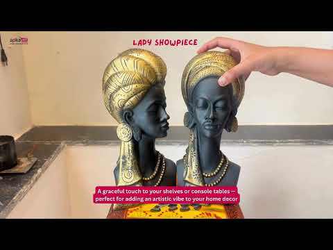 African Lady Statue Showpiece | Tribal Woman Bust Sculpture Figurine - for Home, Living Room, Shelf, Table, Desk Decor & Gifts - 12 Inch - apkamart #Color_Golden
