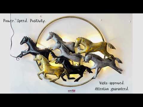 7 Horse Wall Hanging with LED Light | Decorative Backlit Metal Wall Decor - For Home, Office, Living Room Wall Decor & Gifts - 35 Inch - Apkamart