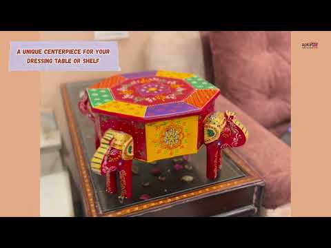 Jewellery Box Elephant Design | Wooden Multipurpose Jewelry Box - With Vibrant Hand Painting & Kundan Work - For Home, Table, Earring, Rings, Necklace & Gifts apkamart