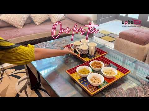 Wooden Tray Set | Serving Trays & Platters for Tea, Coffee & Snacks | Multipurpose Decorative Trays - for Home, Dining Table Organization, Kitchen & Gifts (Pack of 3) - Apkamart