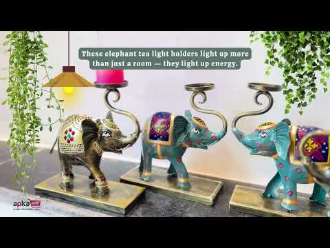 Elephant Tea Light Stand Showpiece | Decorative Candle Tealight Holder - For Home, Table, Living Room Decor | For Festival Decoration & Gifts - 13 Inch (Iron, Golden) - Apkamart