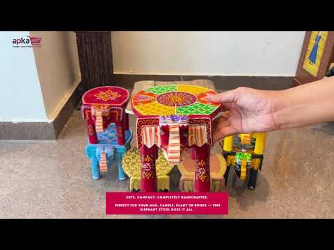 Elephant Showpiece - Stool Design | Elephant Table Showpiece - for Placing Small Pots & Tea Lights - for Home, Living Room Decor & Gifts - 9 Inch (Red, Wood) - Apkamart #Style_Pack Of 2