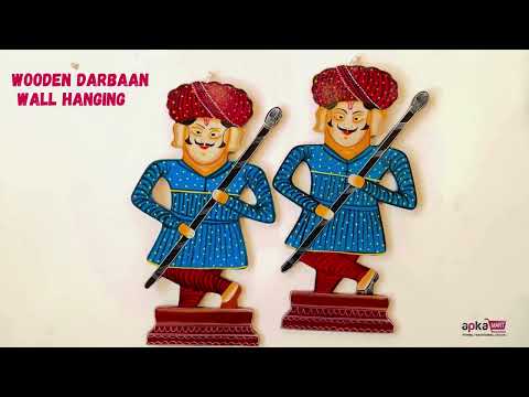 Wooden Darbaan Wall Hanging | Royal Guards Set | Rajasthani Wall Decor - for Home, Living room, Entrance Decor & Gifts - 16 Inch (Wood, Blue) - Apkamart