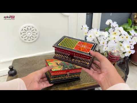 Necklace Box in Mehandi Design | Wooden Jewelry Box for Wedding & Anniversary Gift - 6X4-Apkamart #Style_pack of 1