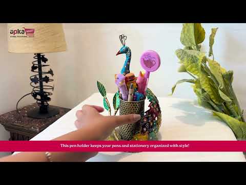 Peacock Pen Holder With Vibrant Color Feathers | Desk Organizer | Multipurpose Stand - For Gifts, Table, Desk Organizing, Home, Office Decor & Corporate Gifts - Apkamart