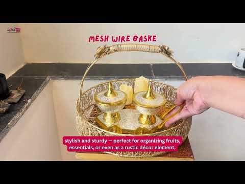 Multi-Purpose Gold Plated Meshwire Basket | Shagun Basket - For Packing & Serving Fruits, Sweets & Gifts - 11 Inch - Apkamart