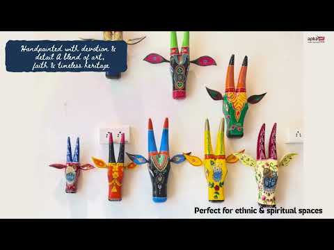 Wooden Cow Head Wall Hanging | Nandi Bull face With Detachable Ears Wall Decor - For Home, Living Room, Entrance, Puja Room & Gifts - 15 Inch - Apkamart #Style_Design 3