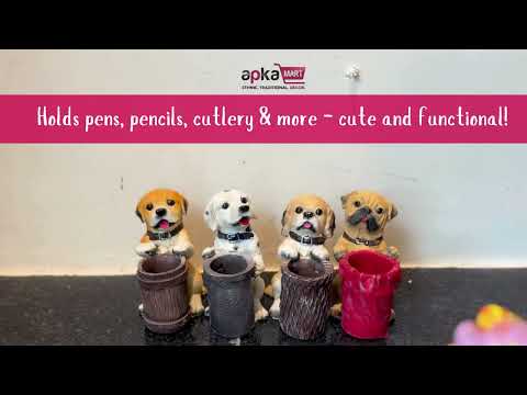 Cute Dog Decorative Pen Pencil Holder / Cutlery Stand | Dog Holding Basket Showpiece - for Kids Study Table, office Desk, Home Decor & Gifts - 6 Inch - Apkamart #Style_Design 4