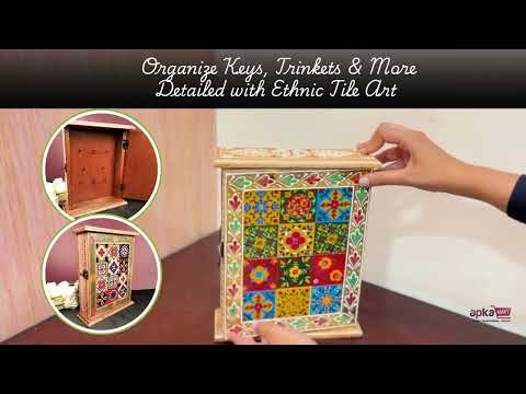 Key Holder Box With Ceramic Tiles | Wooden Wall Hanging Key Box Cabinet Stand - For Home, Office & Entrance Decor - Apkamart #Style_Design 1