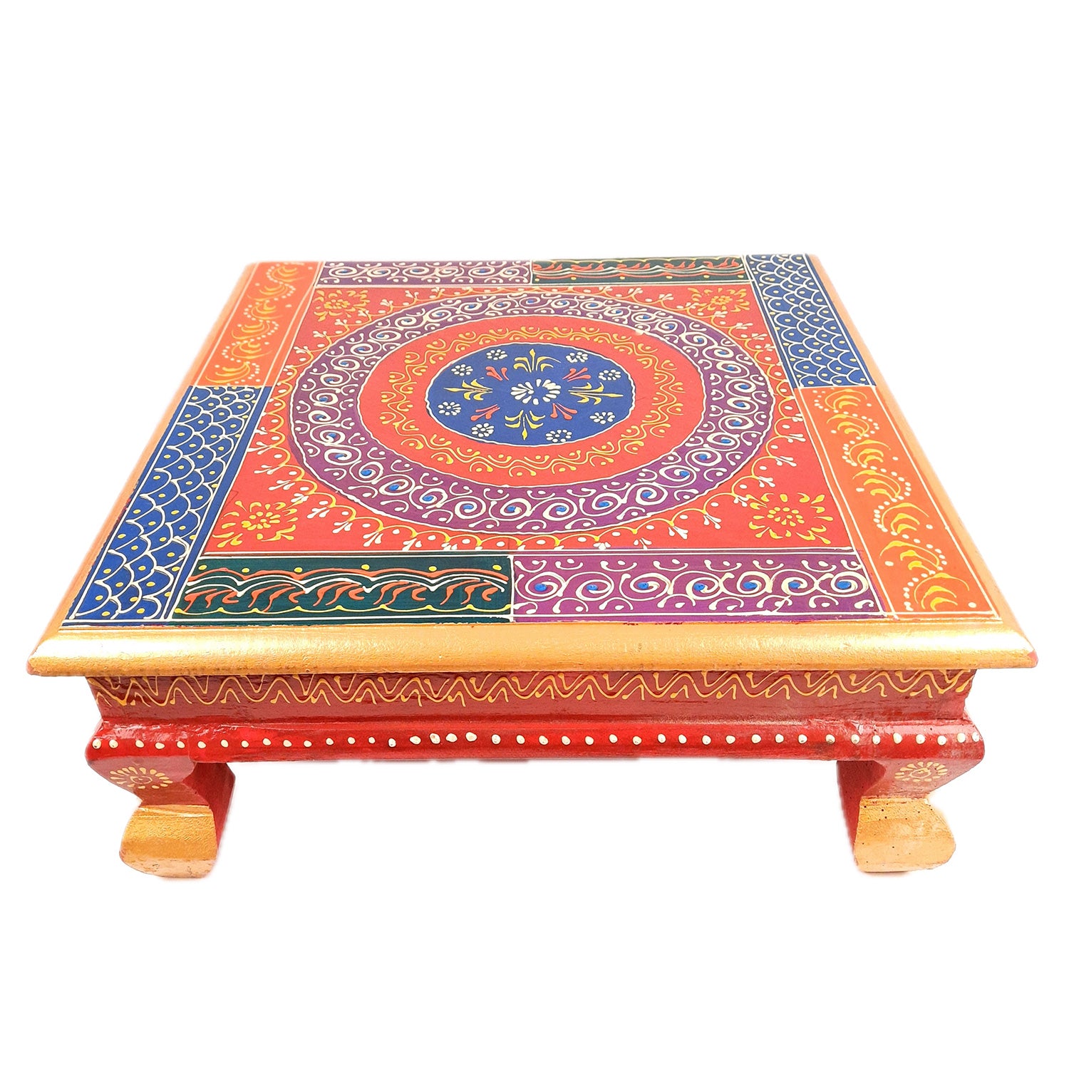 Puja Chowki Bajot| Wooden Choki For Sitting | Peeta For Home, living Room, Corner, Mandir Decoration & Gifts - 16 Inch - apkamart