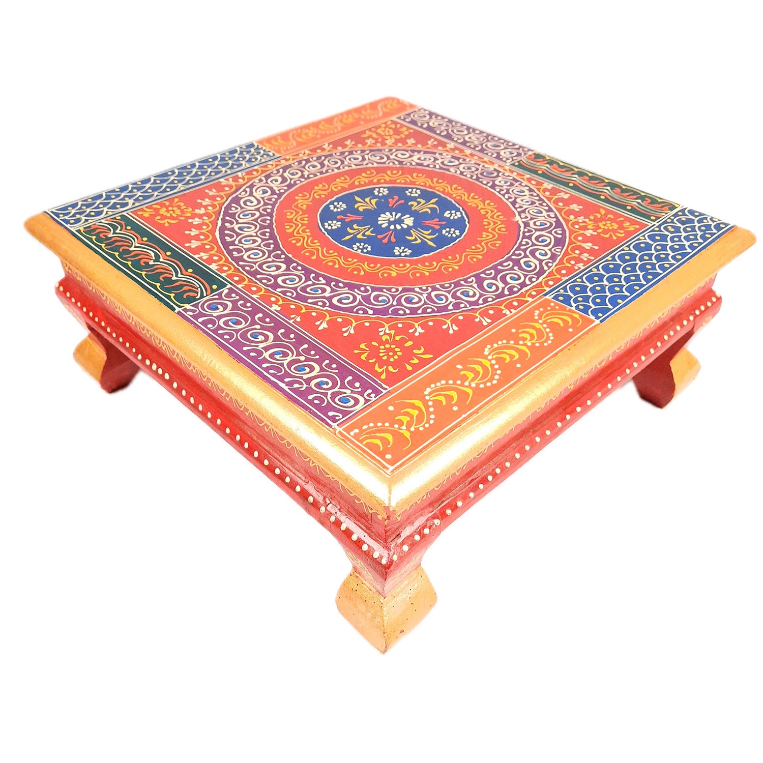 Puja Chowki Bajot| Wooden Choki For Sitting | Peeta For Home, living Room, Corner, Mandir Decoration & Gifts - 16 Inch - apkamart