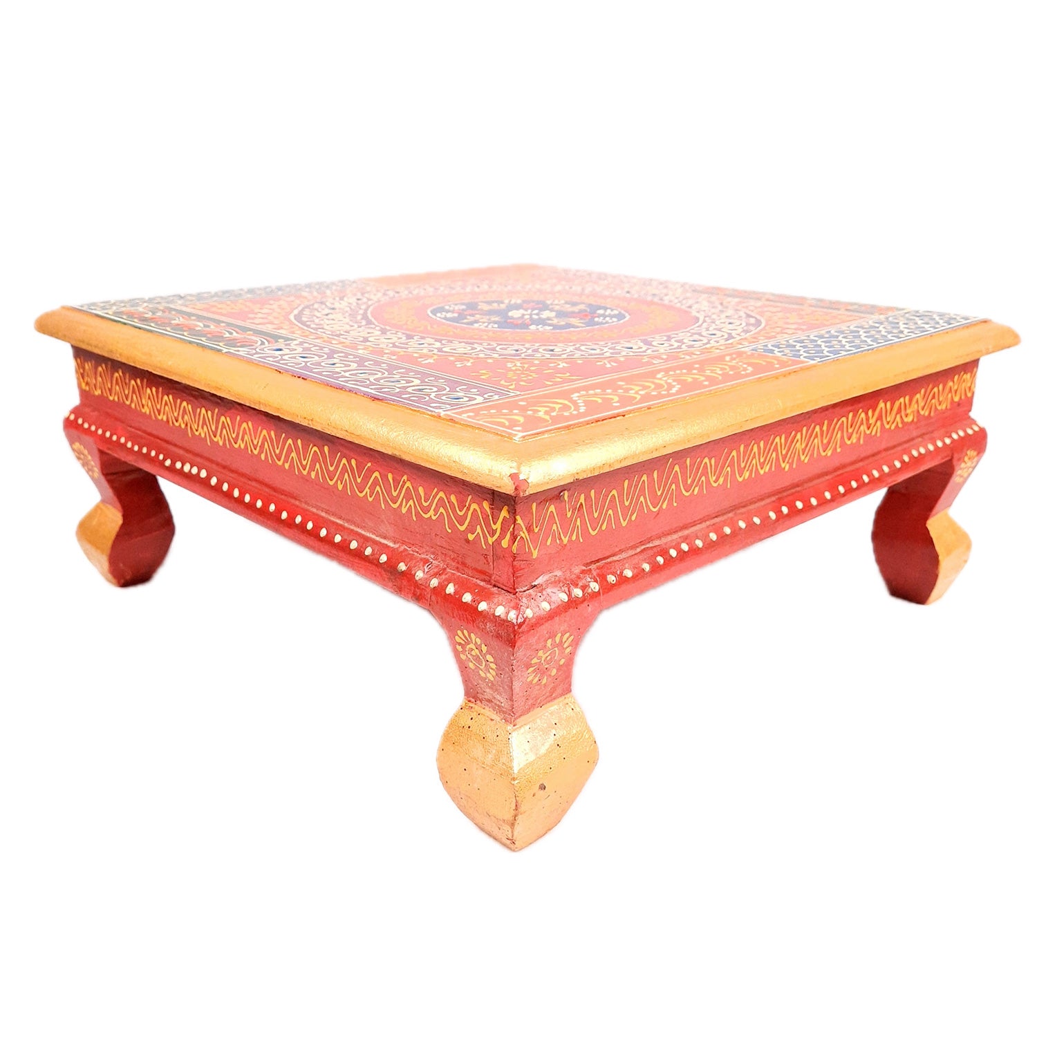 Puja Chowki Bajot| Wooden Choki For Sitting | Peeta For Home, living Room, Corner, Mandir Decoration & Gifts - 16 Inch - apkamart
