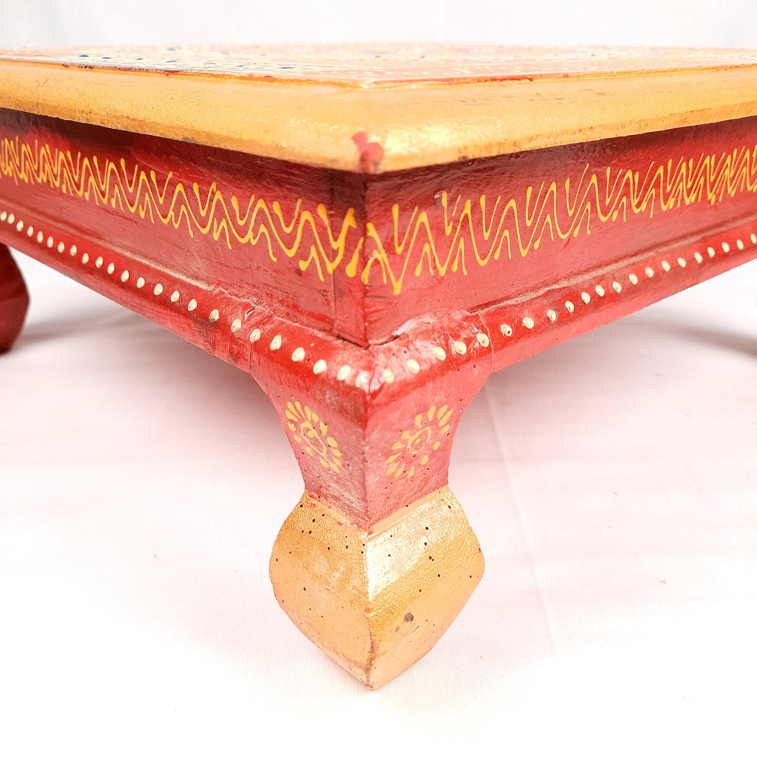 Puja Chowki Bajot| Wooden Choki For Sitting | Peeta For Home, living Room, Corner, Mandir Decoration & Gifts - 16 Inch - apkamart