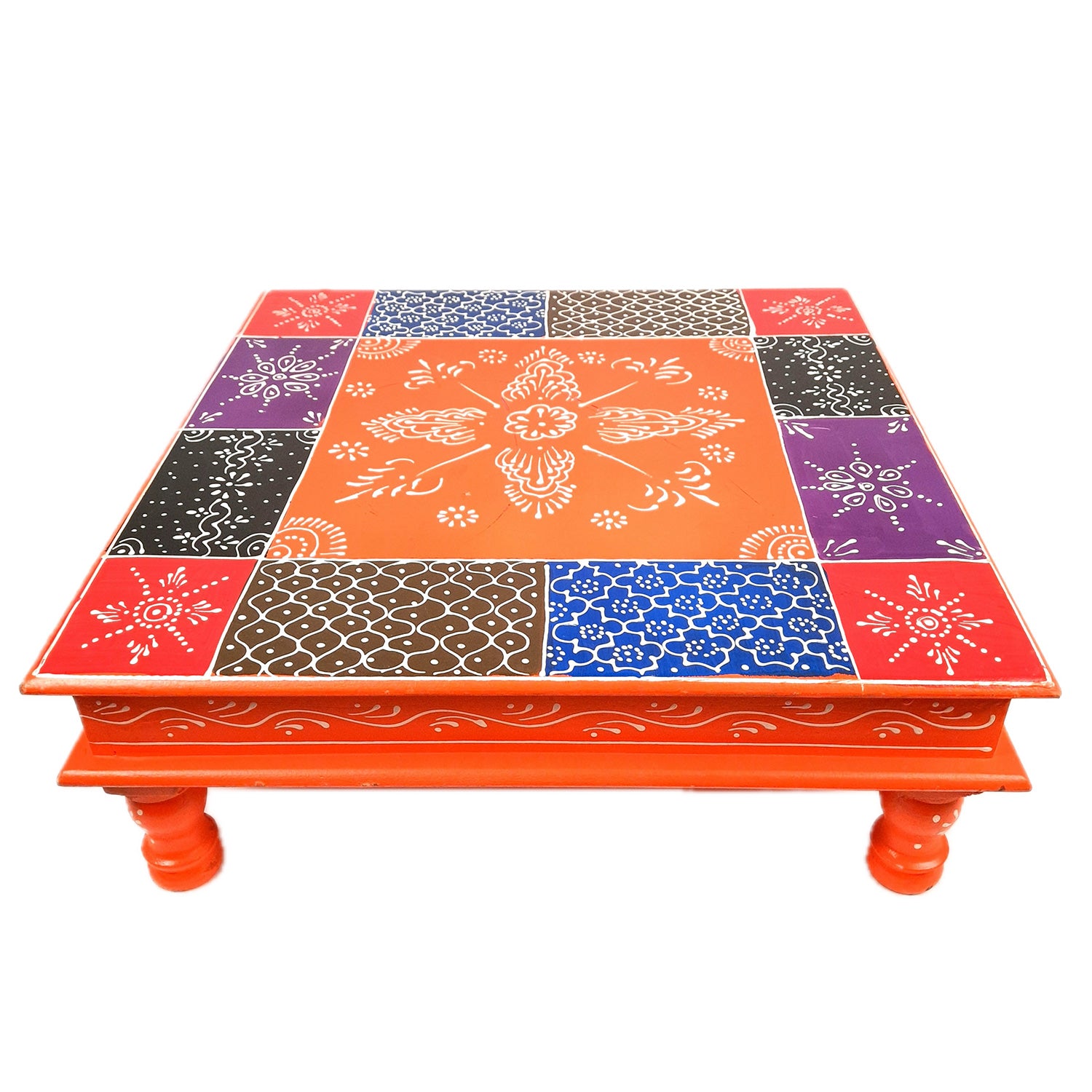 Wooden Puja Peeta Chowki | Stool / Aasan for God Idols | Wooden Pooja Chowki Table - for Festivals, Home, living Room, Corner, Mandir Decoration & Gifts - 18 Inch - apkamart