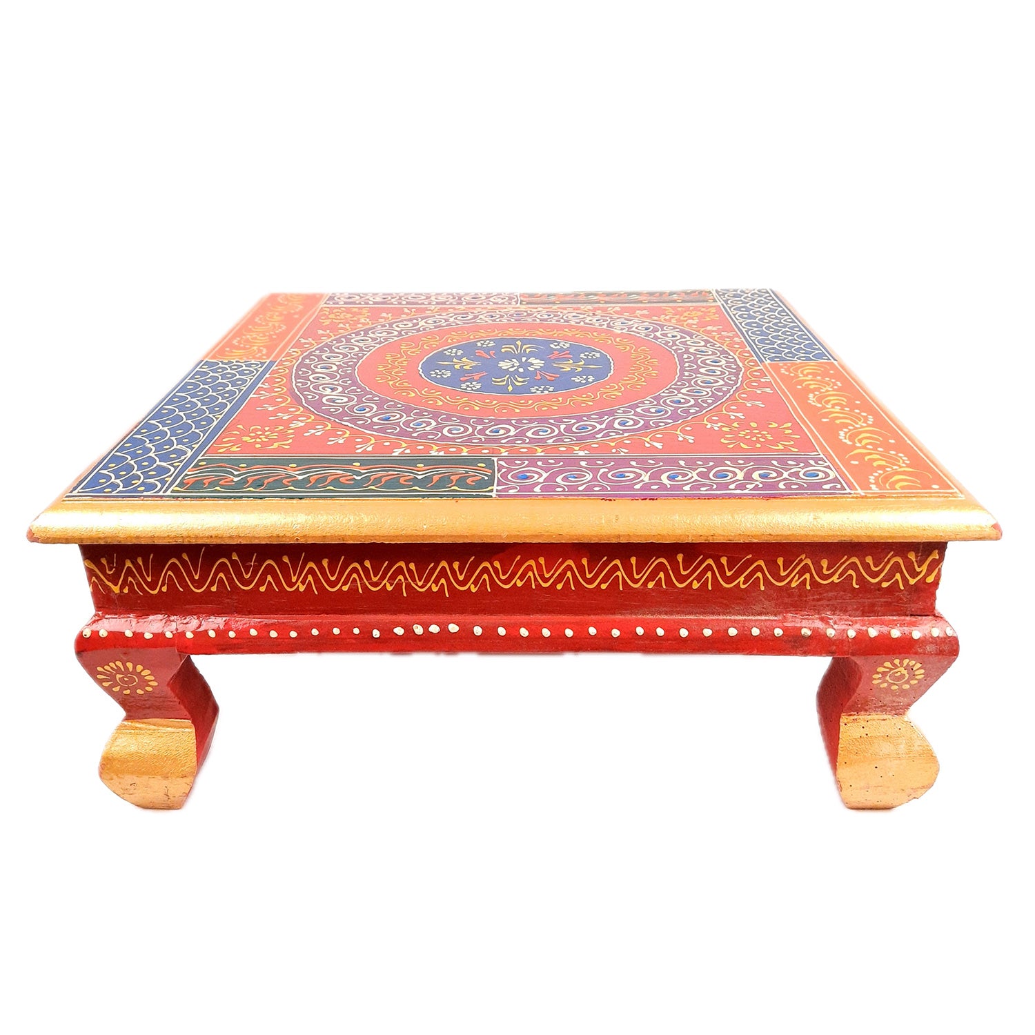 Puja Chowki Bajot| Wooden Choki For Sitting | Peeta For Home, living Room, Corner, Mandir Decoration & Gifts - 16 Inch - apkamart