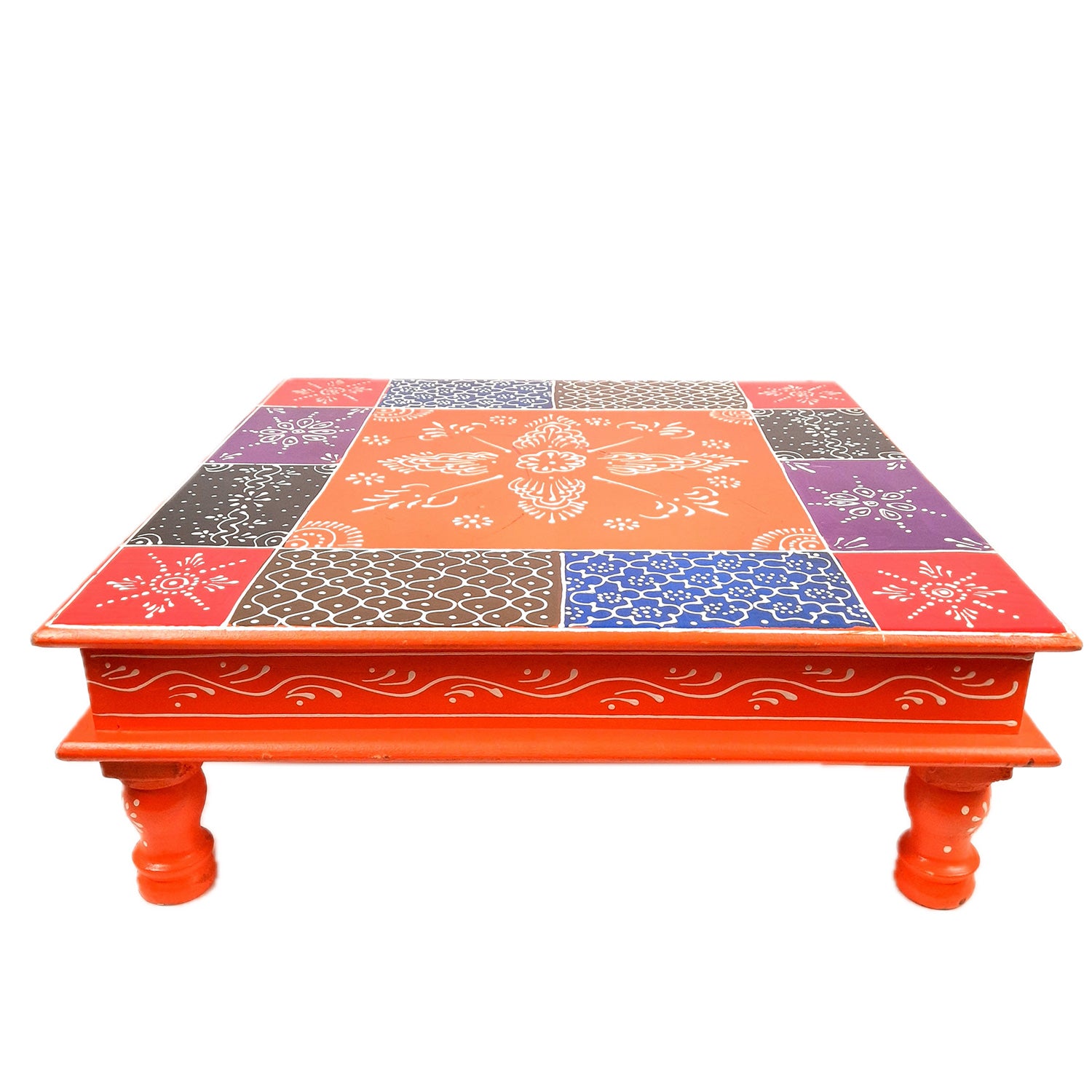 Wooden Puja Peeta Chowki | Stool / Aasan for God Idols | Wooden Pooja Chowki Table - for Festivals, Home, living Room, Corner, Mandir Decoration & Gifts - 18 Inch - apkamart