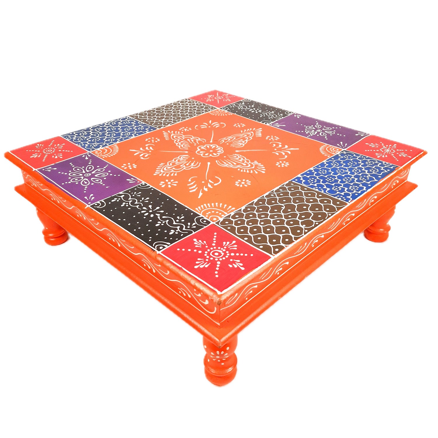 Wooden Puja Peeta Chowki | Stool / Aasan for God Idols | Wooden Pooja Chowki Table - for Festivals, Home, living Room, Corner, Mandir Decoration & Gifts - 18 Inch - apkamart