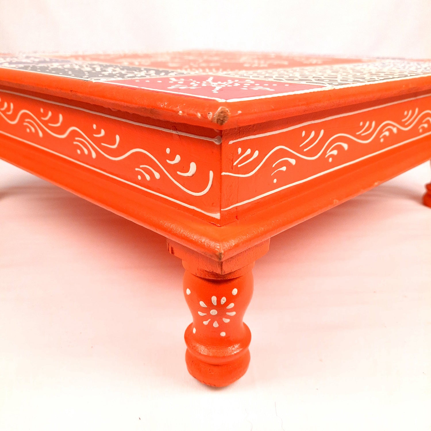 Wooden Puja Peeta Chowki | Stool / Aasan for God Idols | Wooden Pooja Chowki Table - for Festivals, Home, living Room, Corner, Mandir Decoration & Gifts - 18 Inch - apkamart