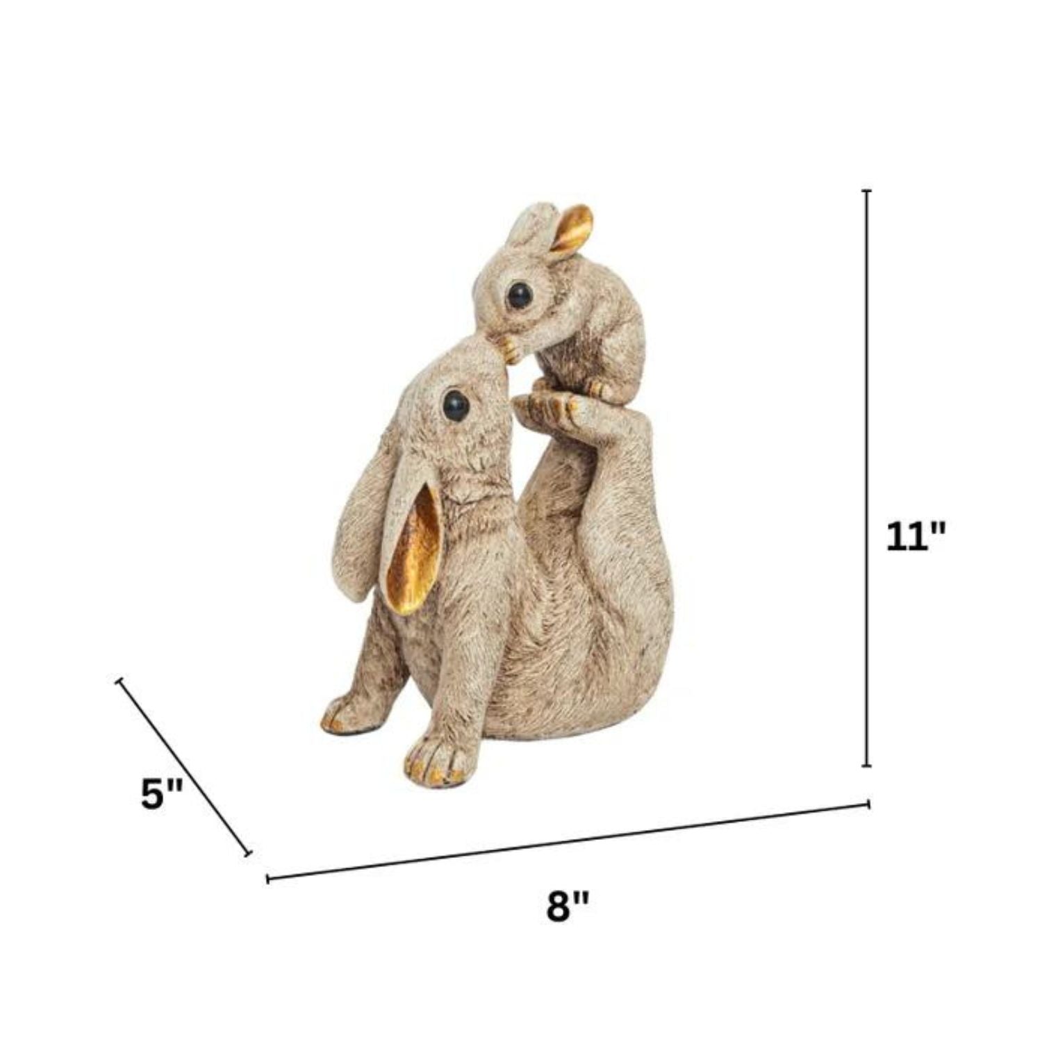 Rabbit Mother with Baby Statue Showpiece | Animal Decorative Figurines - for vastu, Home Decor Balcony Outdoor Indoor Office & Gifts - 10 Inch - Apkamart #Color_Brown