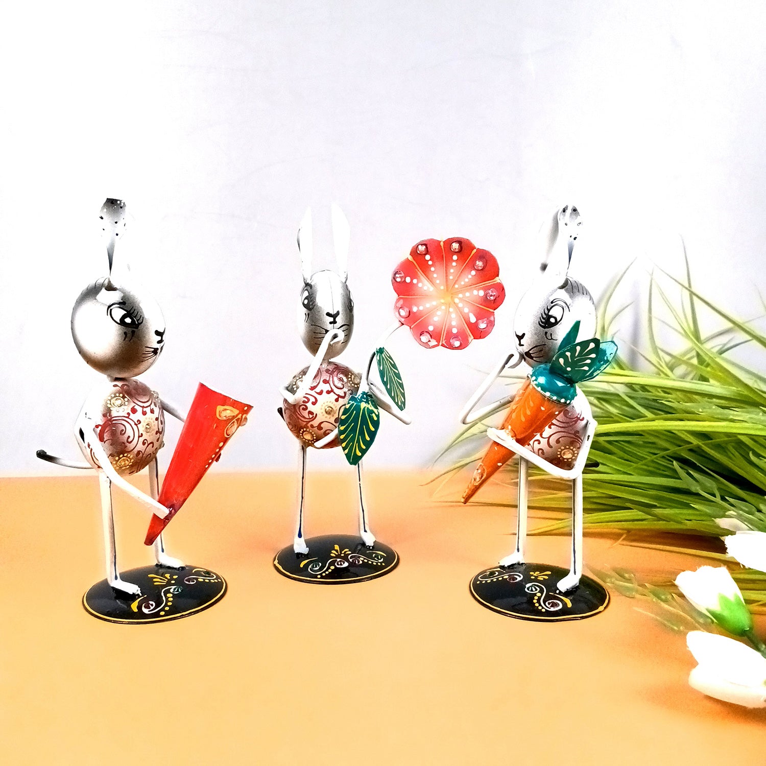 Rabbit Showpiece Set | Animal Figurines - for Home, Table, Living Room, TV Unit & Bedroom Office Desk Decor& Gifts - 8 Inch (Pack of 3) - Apkamart