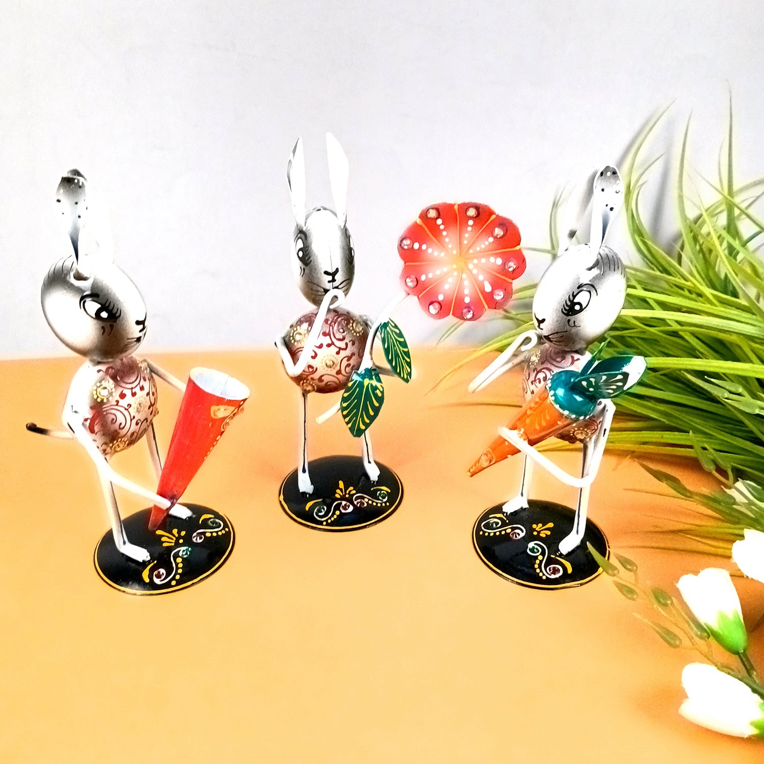 Rabbit Showpiece Set | Animal Figurines - for Home, Table, Living Room, TV Unit & Bedroom Office Desk Decor& Gifts - 8 Inch (Pack of 3) - Apkamart