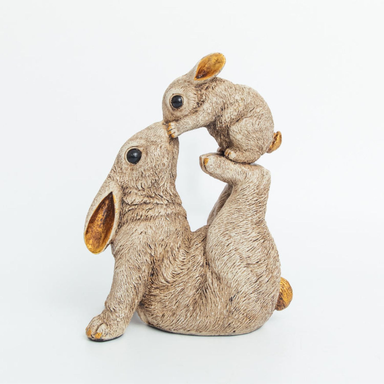 Rabbit Mother with Baby Statue Showpiece | Animal Decorative Figurines - for vastu, Home Decor Balcony Outdoor Indoor Office & Gifts - 10 Inch - Apkamart #Color_Brown
