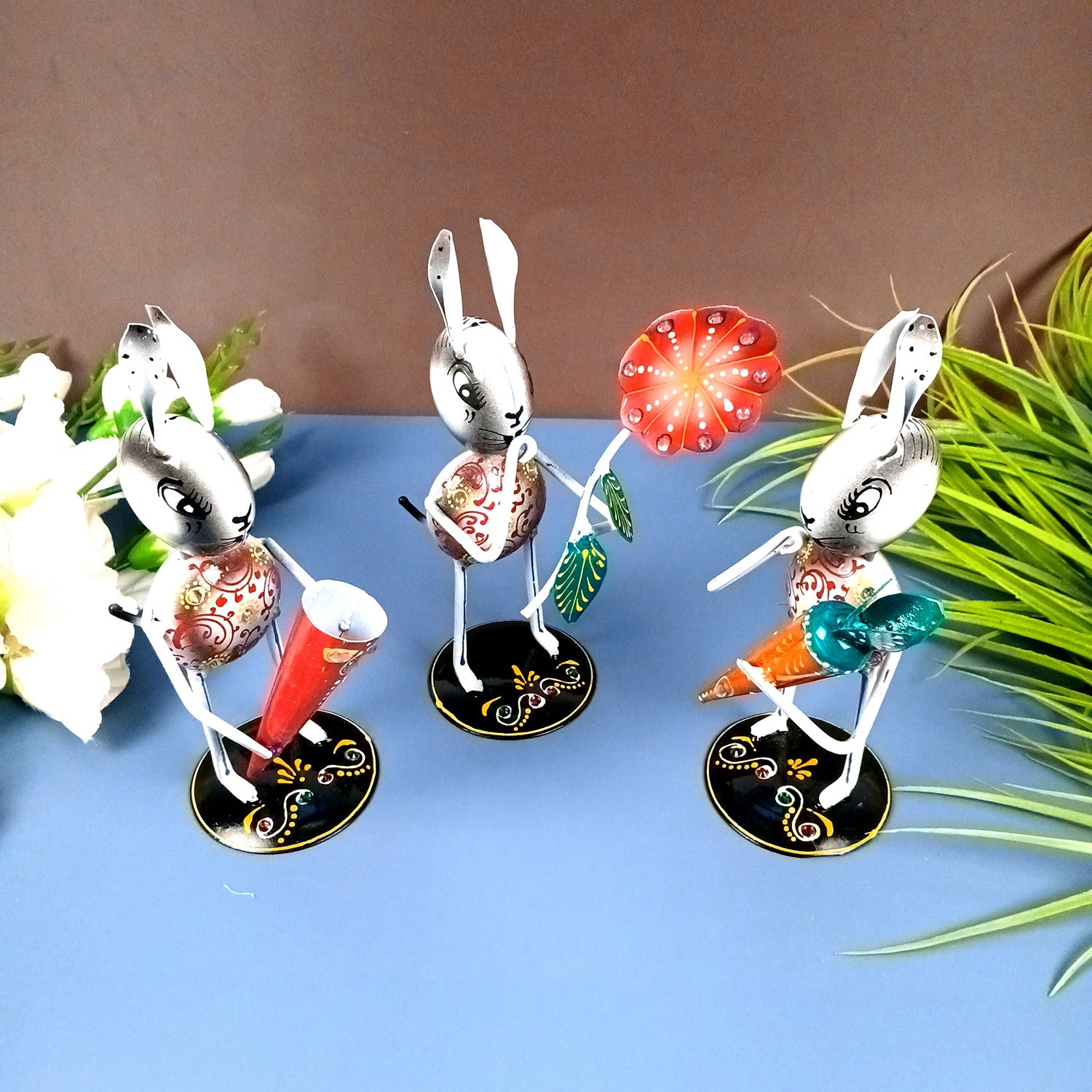 Rabbit Showpiece Set | Animal Figurines - for Home, Table, Living Room, TV Unit & Bedroom Office Desk Decor& Gifts - 8 Inch (Pack of 3) - Apkamart