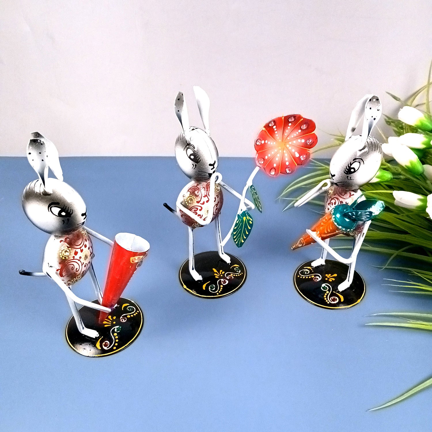Rabbit Showpiece Set | Animal Figurines - for Home, Table, Living Room, TV Unit & Bedroom Office Desk Decor& Gifts - 8 Inch (Pack of 3) - Apkamart