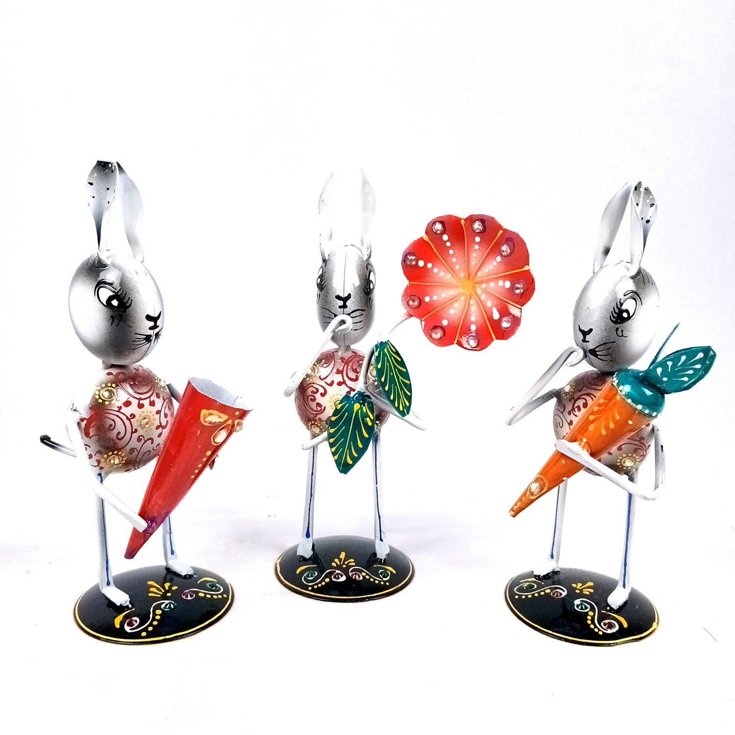 Rabbit Showpiece Set | Animal Figurines - for Home, Table, Living Room, TV Unit & Bedroom Office Desk Decor& Gifts - 8 Inch (Pack of 3) - Apkamart