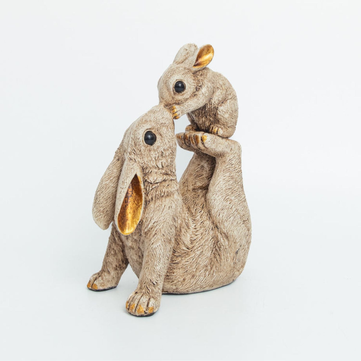 Rabbit Mother with Baby Statue Showpiece | Animal Decorative Figurines - for vastu, Home Decor Balcony Outdoor Indoor Office & Gifts - 10 Inch - Apkamart #Color_Brown